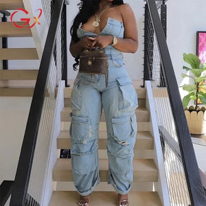 Never Too Late Strapless  Cargo Jumpsuit